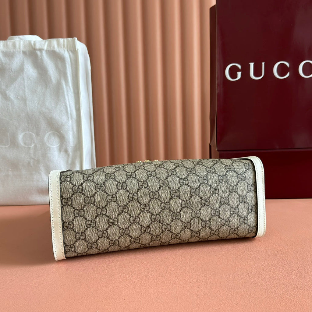 GUCCI 26S PADLOCK SHOULDER BAG 29 IN DARK BEIGE AND WHITE CALFSKIN