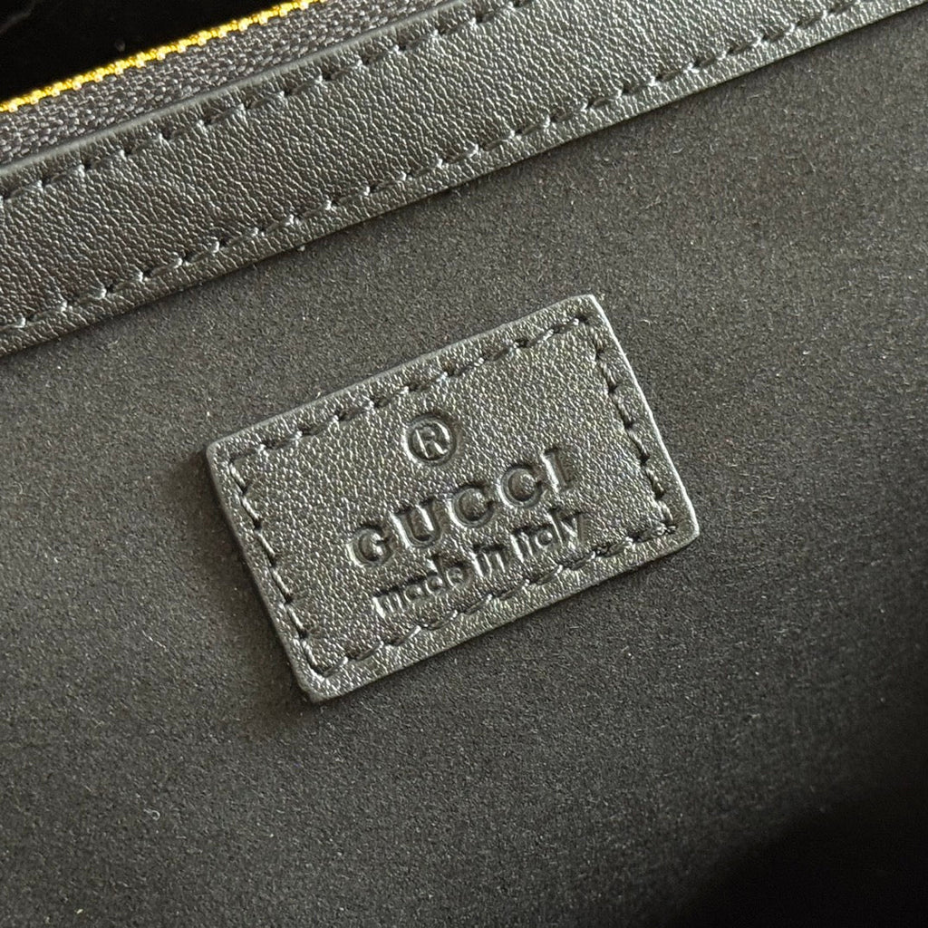 GUCCI 26S TOTE BAG 38 IN BLACK CALFSKIN WITH MONOGRAM PATTERN
