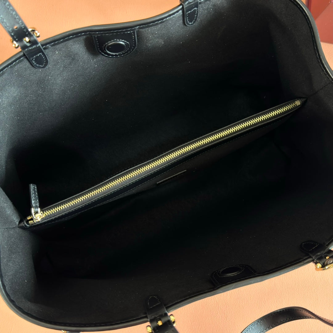GUCCI 26S TOTE BAG 38 IN BLACK CALFSKIN WITH MONOGRAM PATTERN