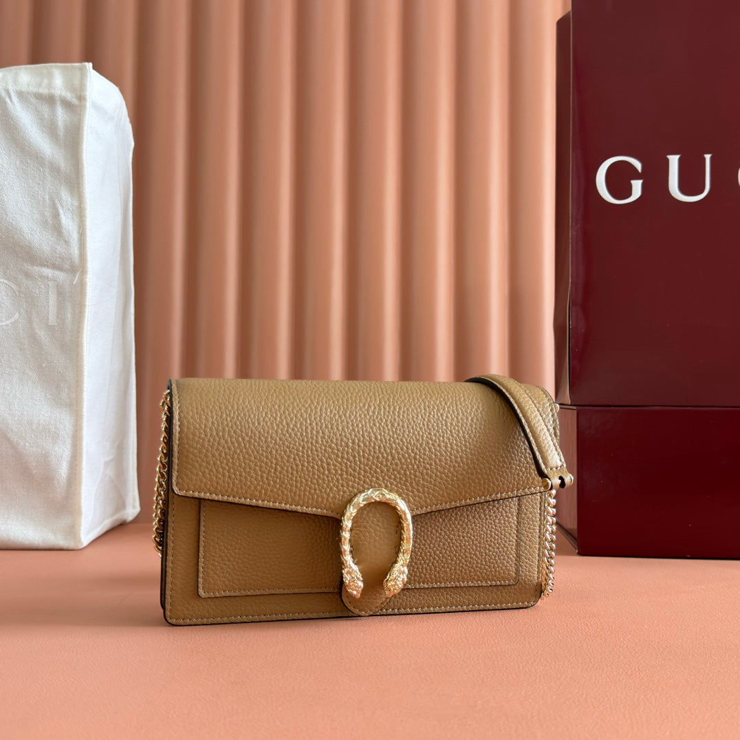 GUCCI 25S DIONYSUS WALLET ON CHAIN 20 IN BROWN CALFSKIN