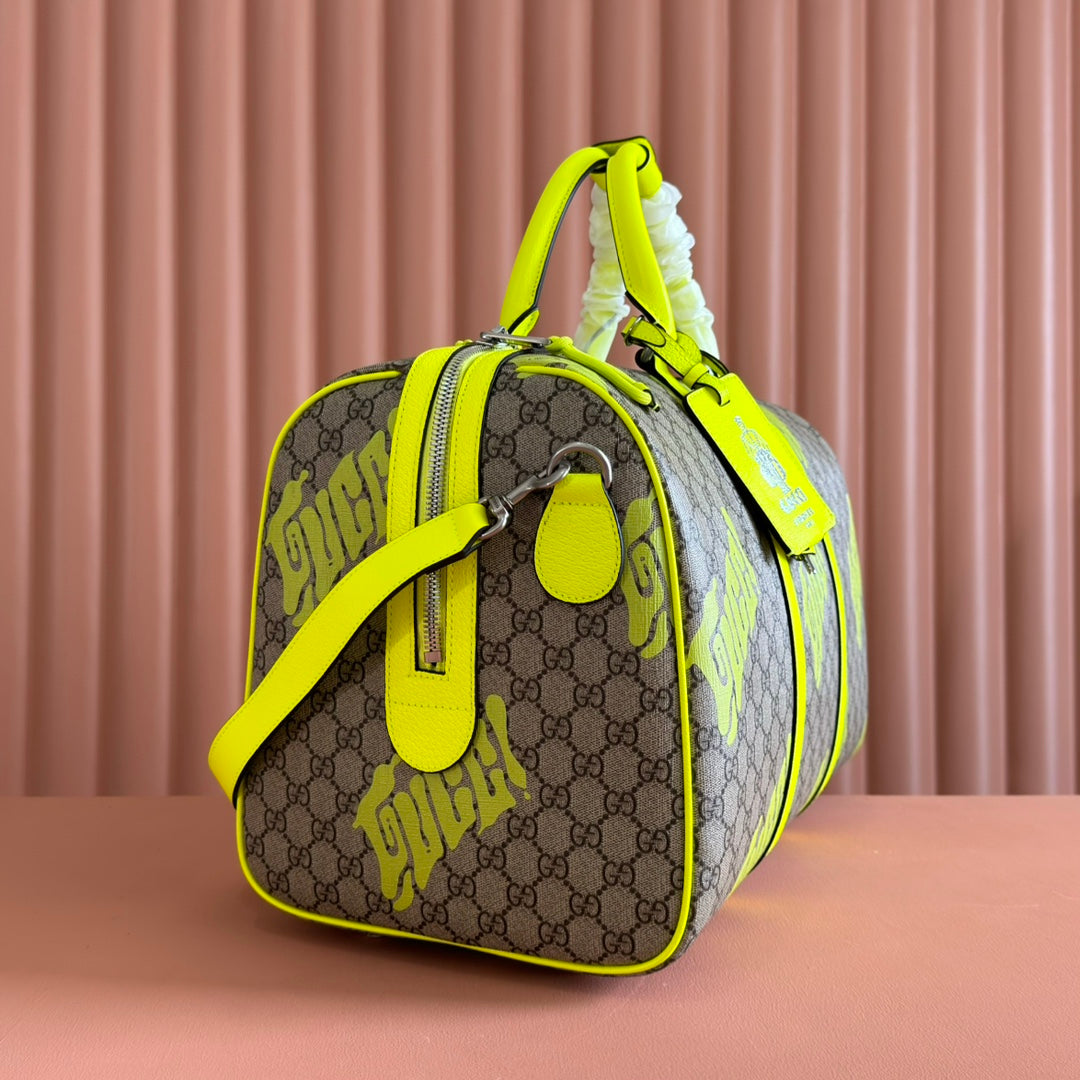 GUCCI CHROMA LARGE DUFFLE BAG 45 LIME GREEN IN  MONOGRAM CANVAS