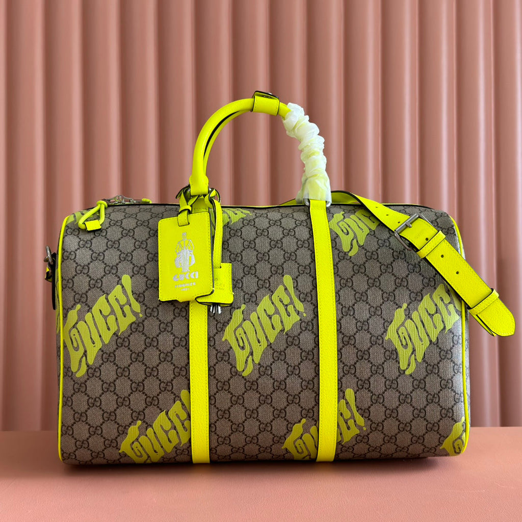 GUCCI CHROMA LARGE DUFFLE BAG 45 LIME GREEN IN  MONOGRAM CANVAS