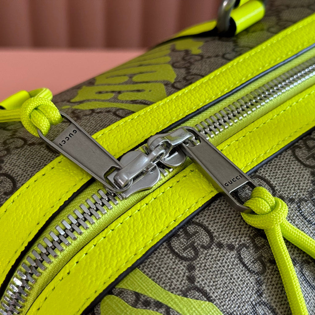 GUCCI CHROMA LARGE DUFFLE BAG 45 LIME GREEN IN  MONOGRAM CANVAS