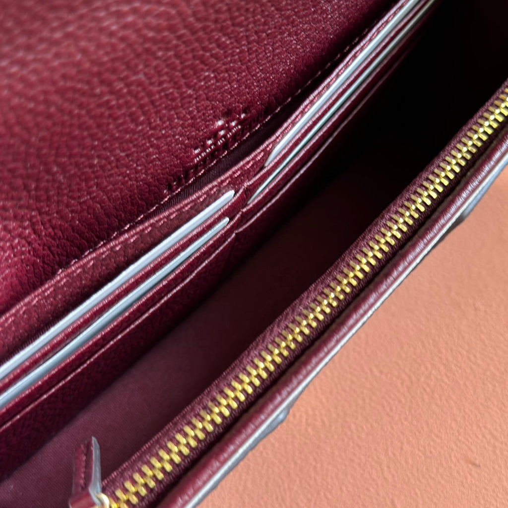 GUCCI MARMONT WALLET ON CHAIN 20 DARK RED AND BEIGE IN CALFSKIN