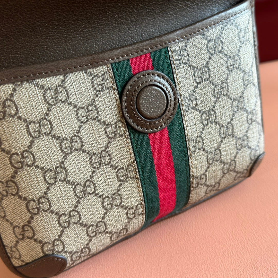 GUCCI OPHIDIA BELT BAG 24 IN BEIGE AND DARK BROWN CANVAS