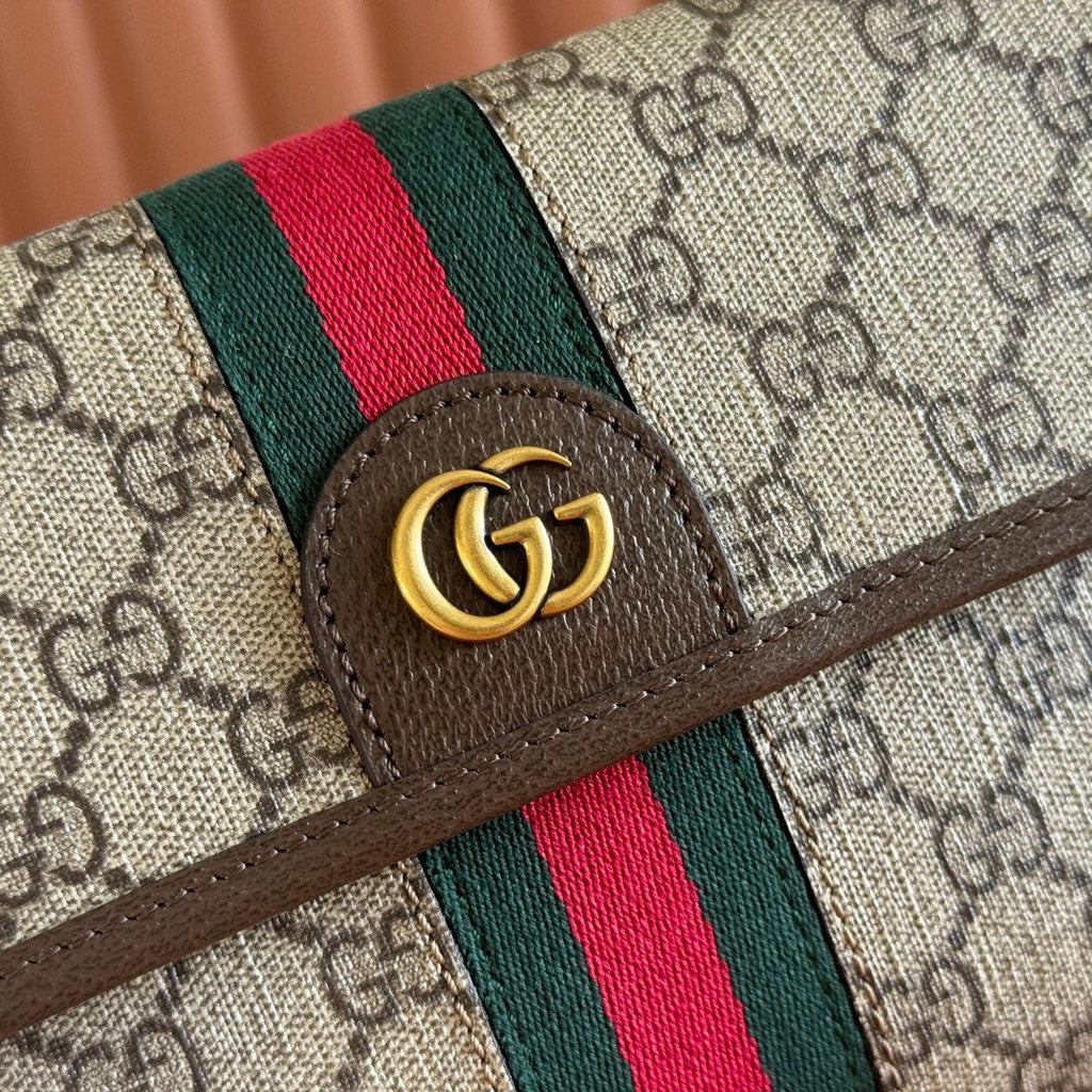 GUCCI OPHIDIA BELT BAG 24 IN BEIGE AND DARK BROWN CANVAS