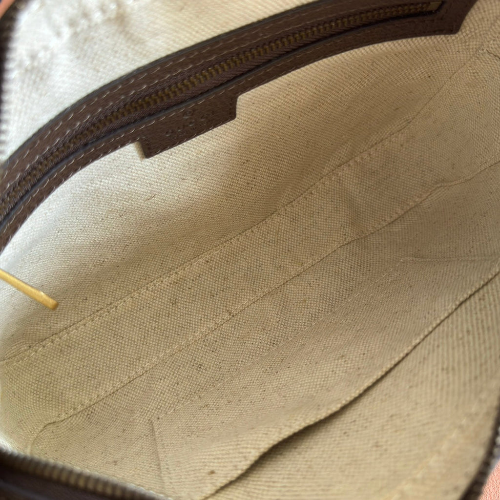 GUCCI OPHIDIA SMALL CROSSBODY BAG 24 IN BEIGE CANVAS AND BROWN CALFSKIN