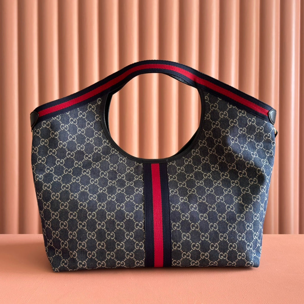 GUCCI GIGLIO LARGE TOTE BAG 60 IN BLUE AND WHITE  DENIM