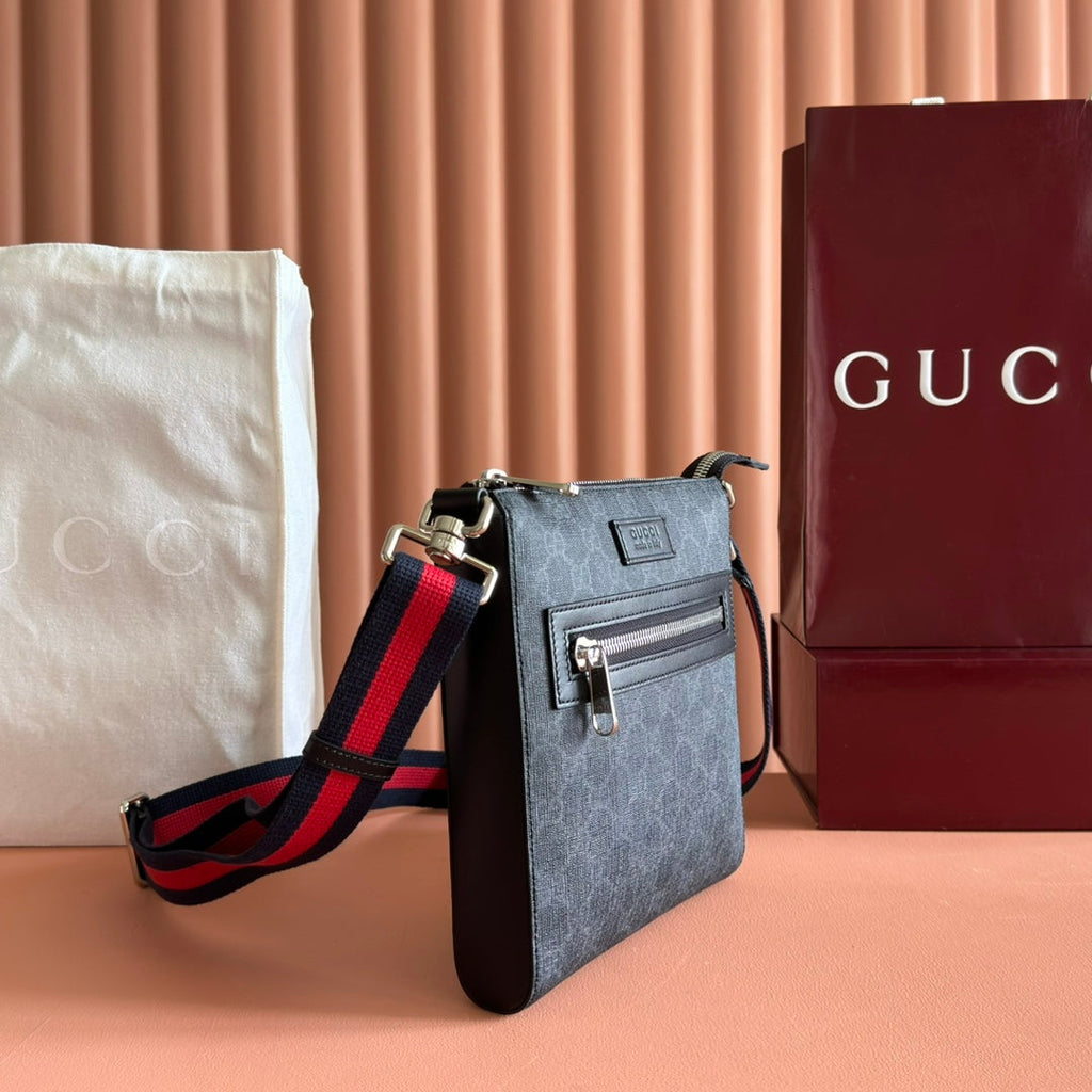 GUCCI SUPREME MESSENGER BAG 23 IN BLACK COATED CANVAS