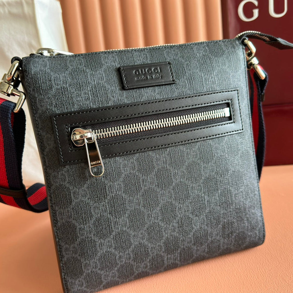 GUCCI SUPREME MESSENGER BAG 23 IN BLACK COATED CANVAS