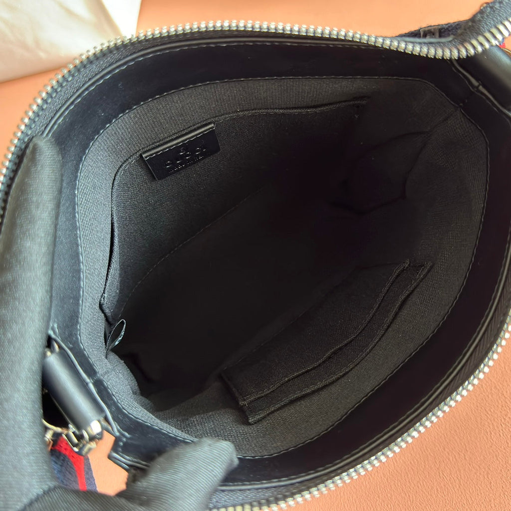 GUCCI SUPREME MESSENGER BAG 23 IN BLACK COATED CANVAS