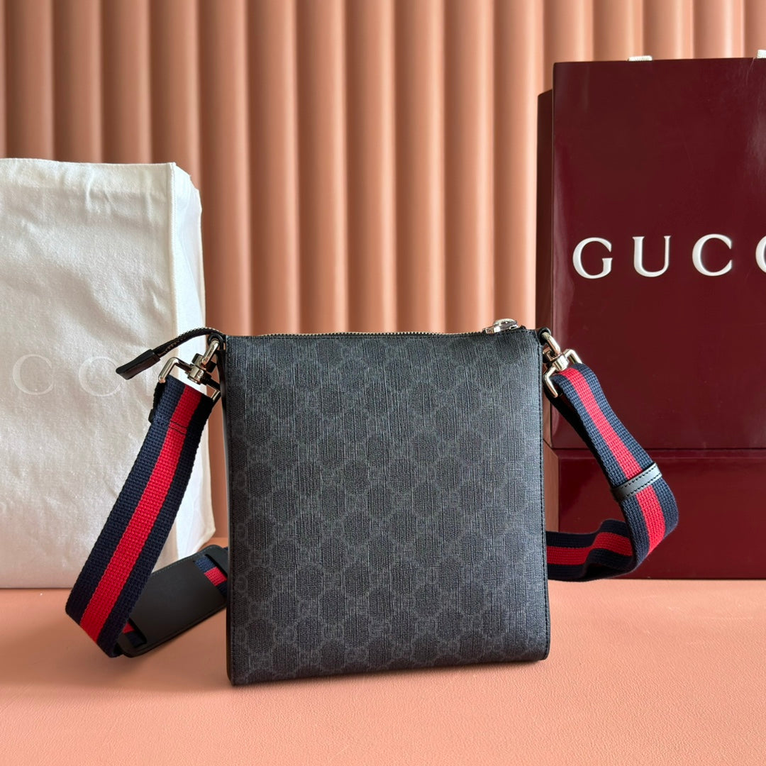 GUCCI SUPREME MESSENGER BAG 23 IN BLACK COATED CANVAS