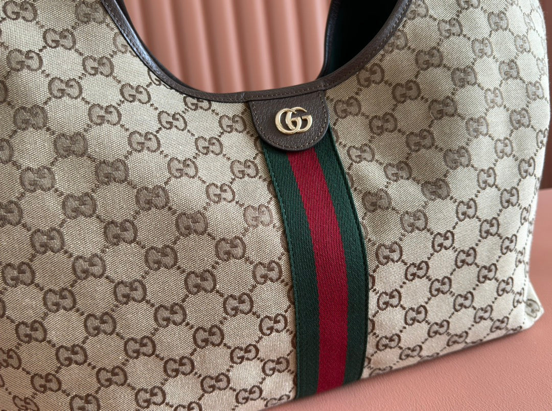GUCCI GIGLIO LARGE TOTE BAG 60 IN BEIGE AND DARK BROWN  CANVAS