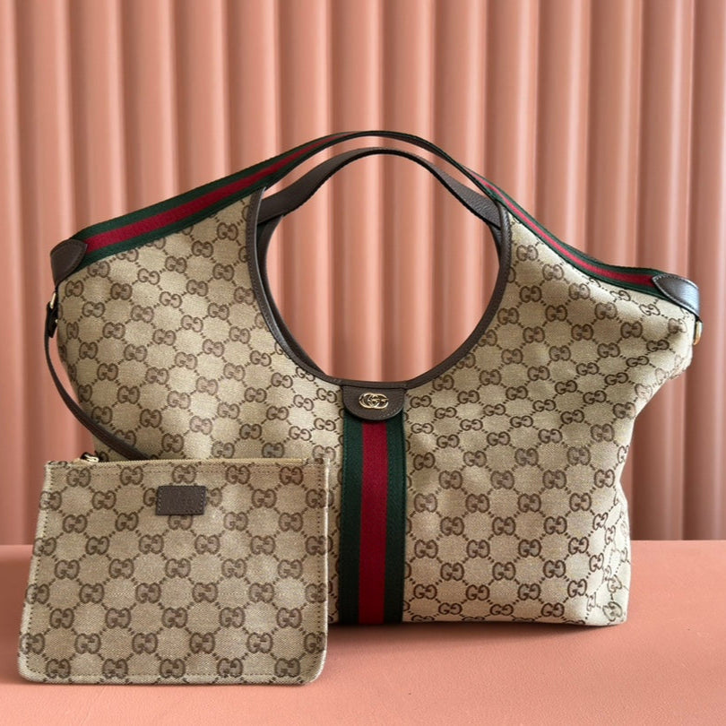 GUCCI GIGLIO LARGE TOTE BAG 60 IN BEIGE AND DARK BROWN  CANVAS
