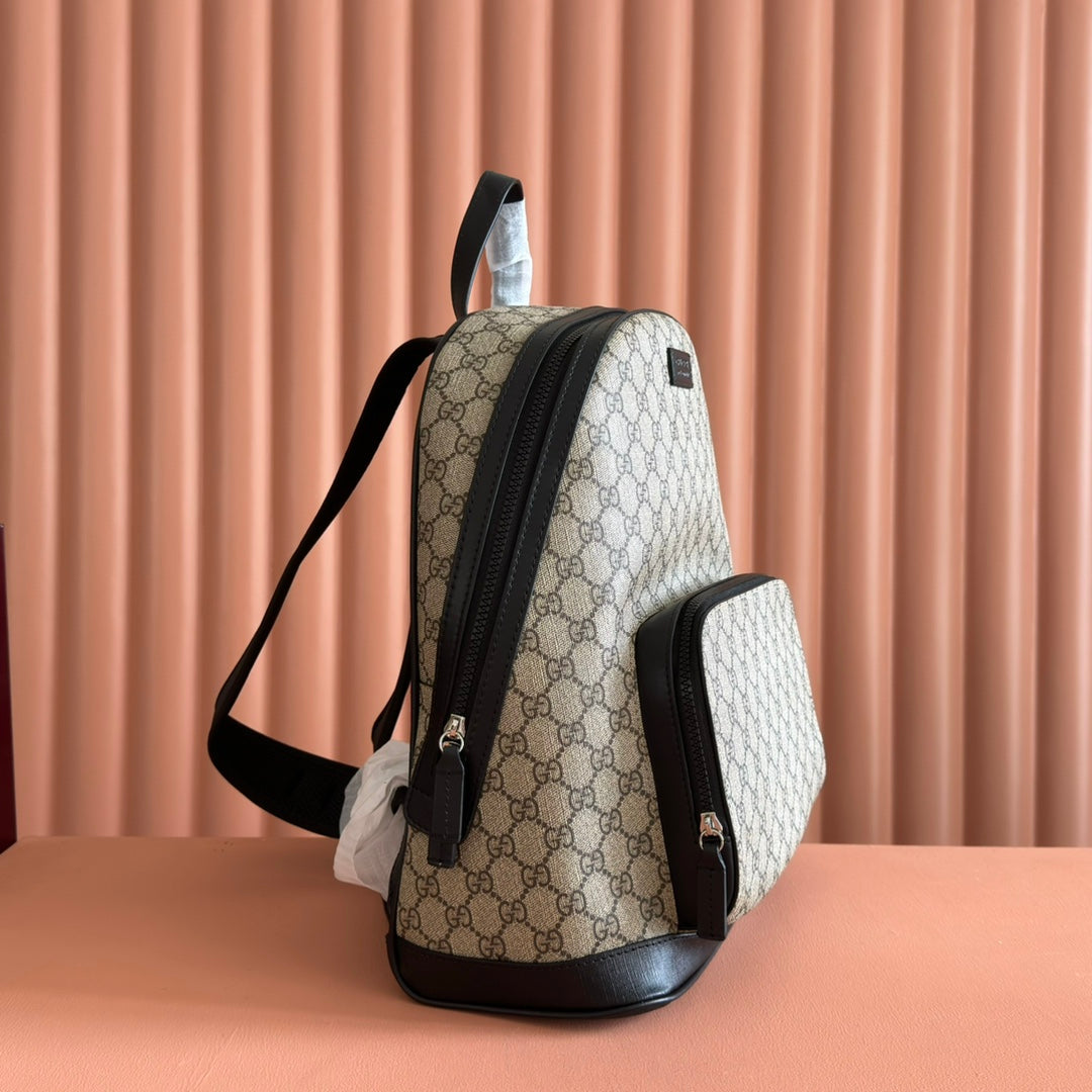 GUCCI EMBOSSED BACKPACK 40 IN BEIGE AND DARK BROWN CALFSKIN