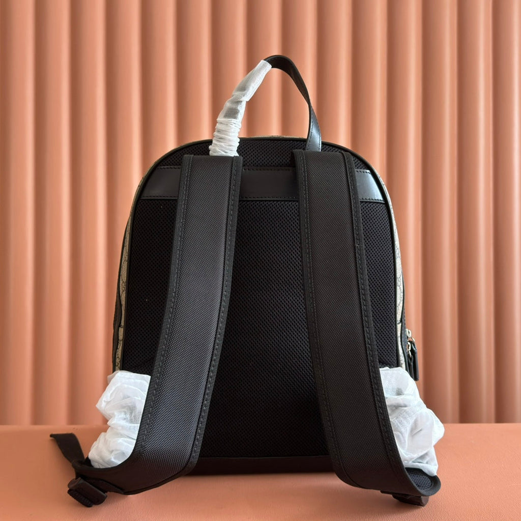 GUCCI EMBOSSED BACKPACK 40 IN BEIGE AND DARK BROWN CALFSKIN