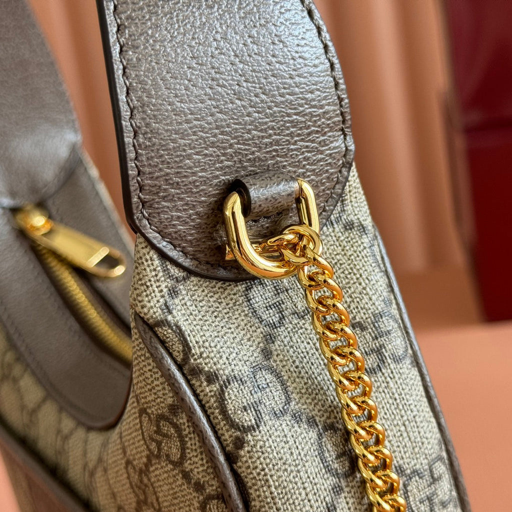 GUCCI SUPREME SHOULDER BAG 20 BROWN IN CANVAS LOGO GOLD HARDWARE