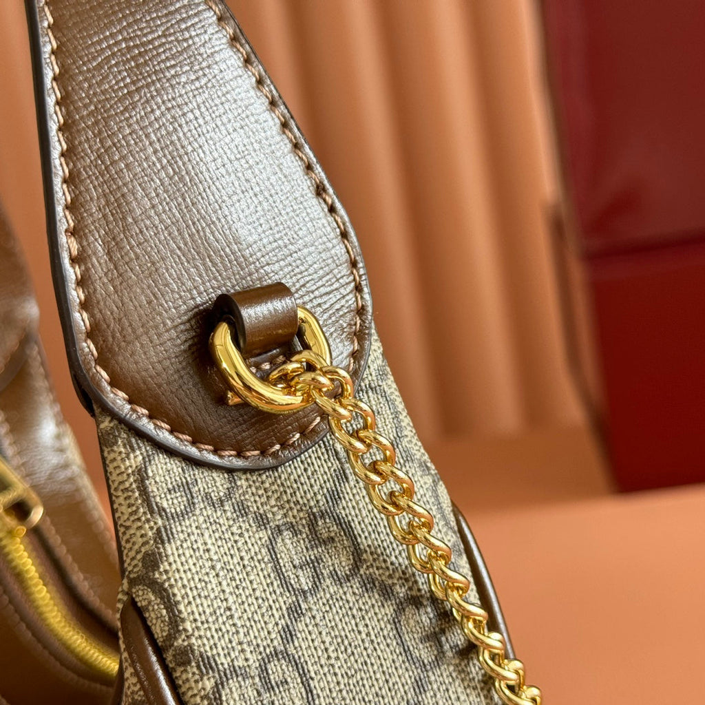 GUCCI SUPREME SHOULDER BAG 22 BROWN IN CANVAS GOLD HARDWARE