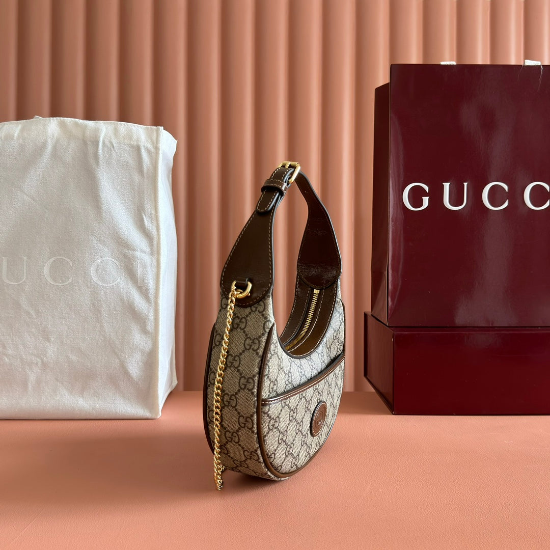 GUCCI SUPREME SHOULDER BAG 22 BROWN IN CANVAS GOLD HARDWARE