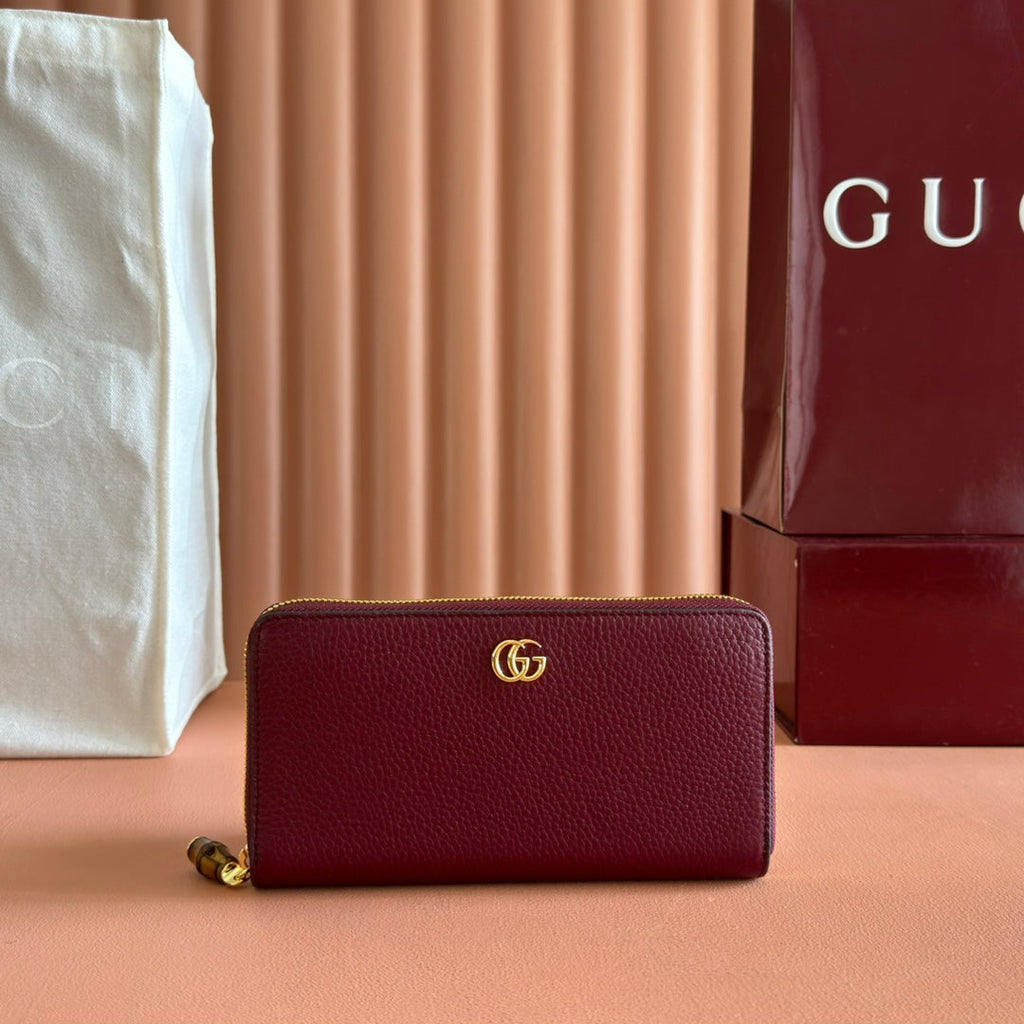 GUCCI 25S MARMONT WALLET 19 IN RED CALFSKIN GOLD HARDWARE