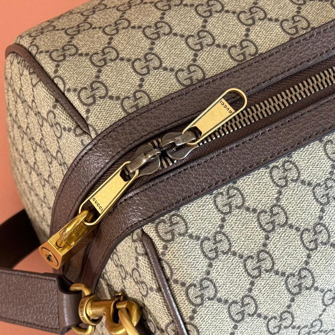 GUCCI 26S DUFFLE BAG 52 IN BEIGE AND DARK BROWN CANVAS