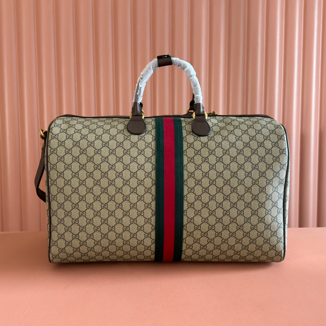 GUCCI 26S DUFFLE BAG 52 IN BEIGE AND DARK BROWN CANVAS