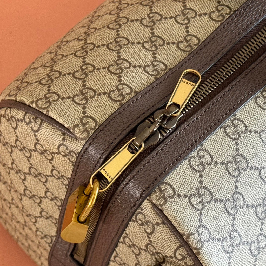 GUCCI 26S DUFFLE BAG 44 IN BEIGE AND DARK BROWN CANVAS