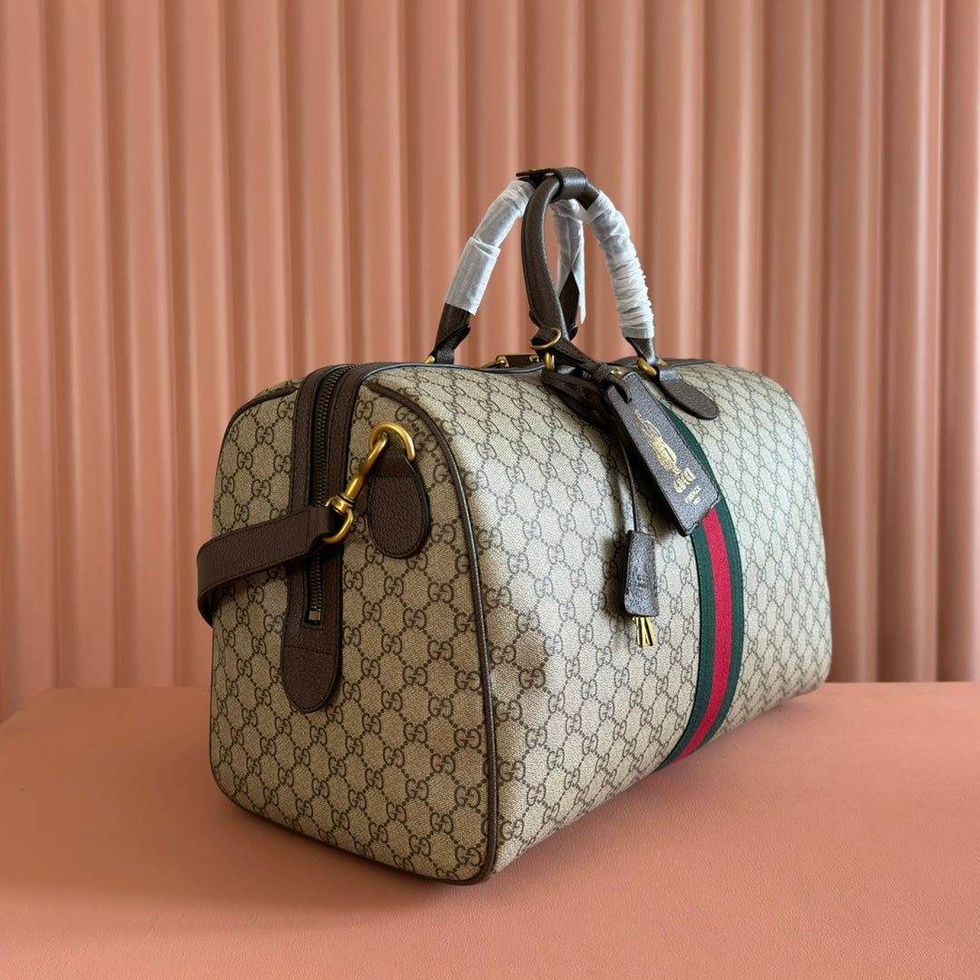 GUCCI 26S DUFFLE BAG 44 IN BEIGE AND DARK BROWN CANVAS