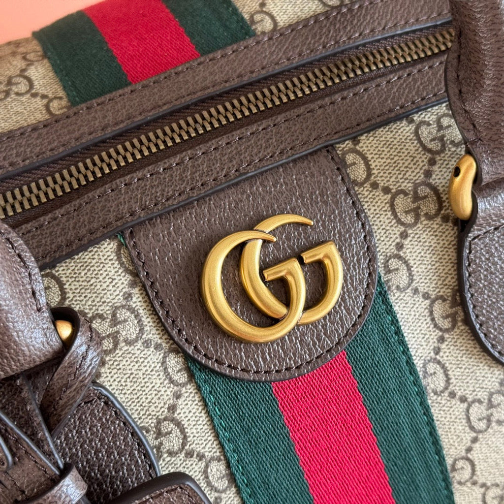 GUCCI 26S DUFFLE BAG 44 IN BEIGE AND DARK BROWN CANVAS