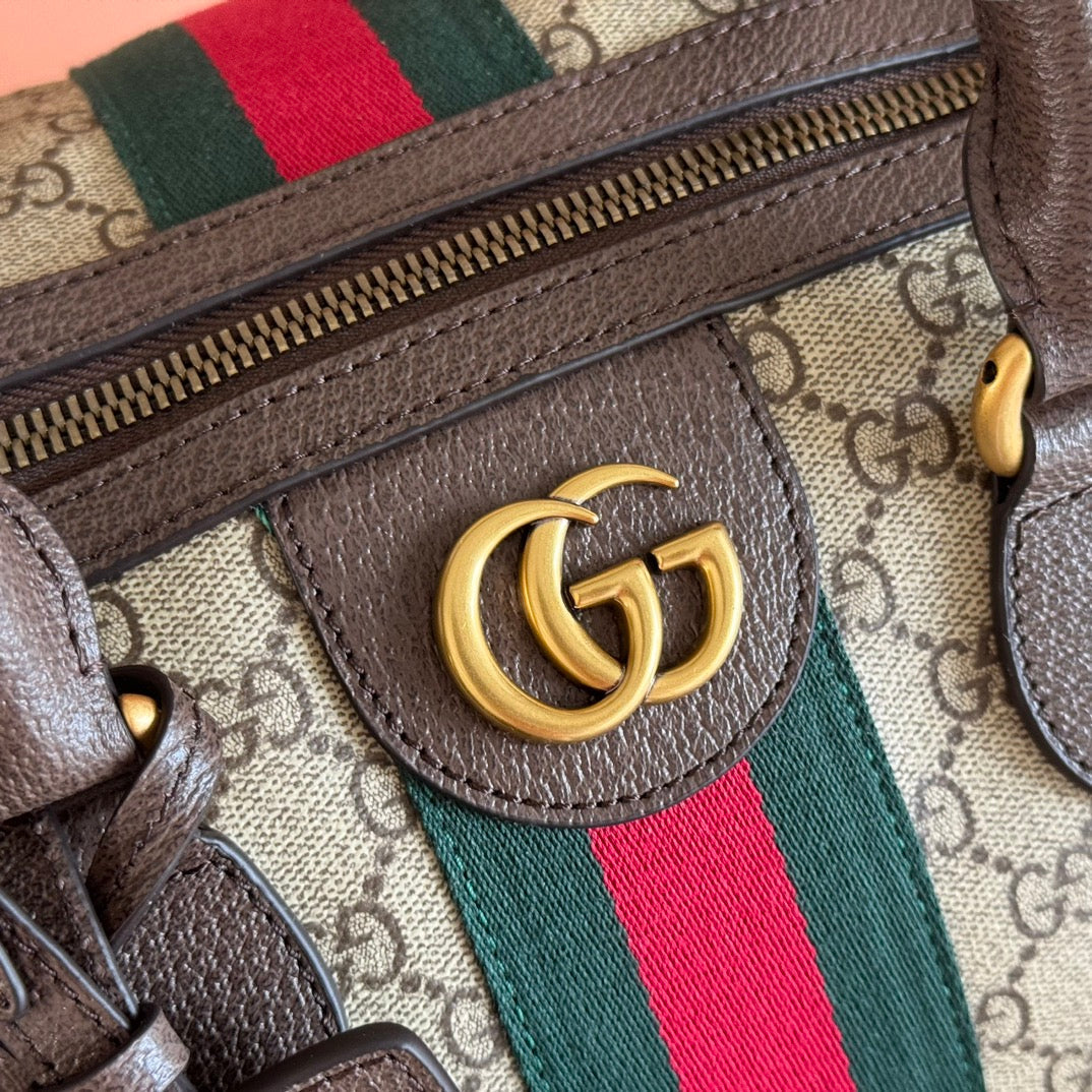 GUCCI 26S DUFFLE BAG 44 IN BEIGE AND DARK BROWN CANVAS