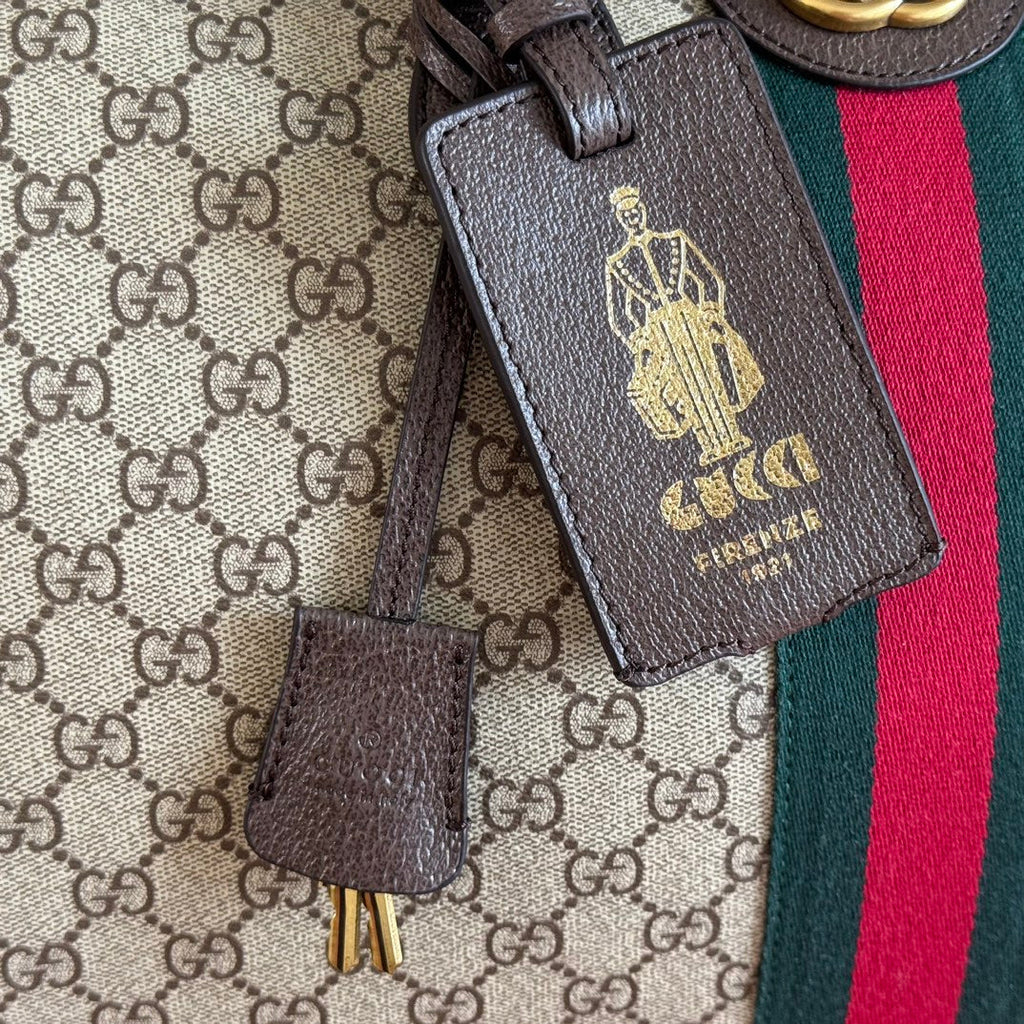 GUCCI 26S DUFFLE BAG 44 IN BEIGE AND DARK BROWN CANVAS