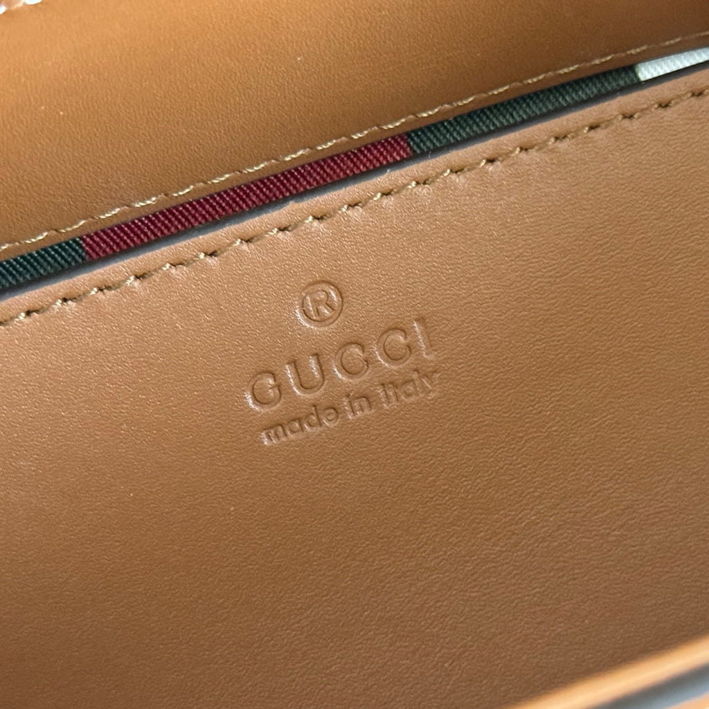 GUCCI 26S PADLOCK TOP HANDLE BAG 20 IN DARK BEIGE AND BROWN CALFSKIN
