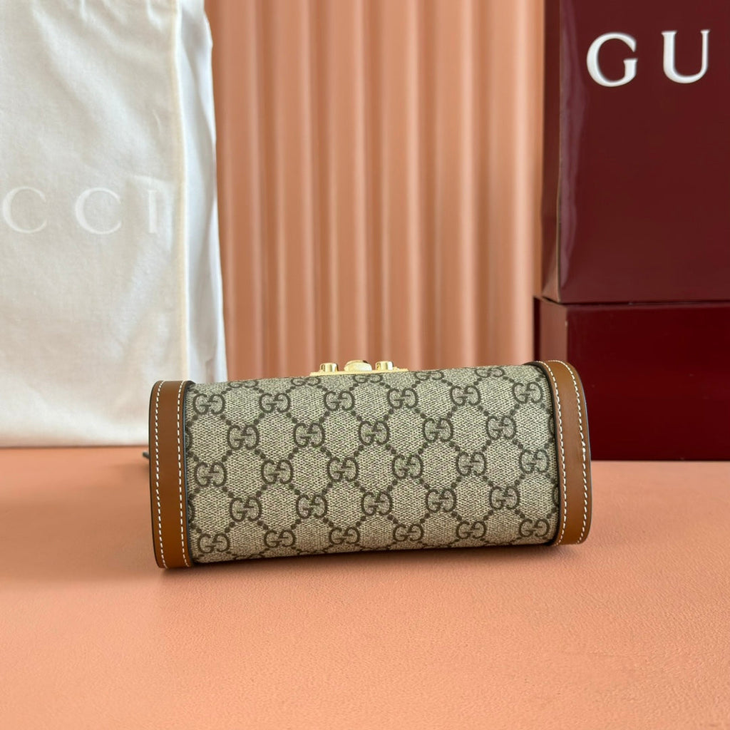 GUCCI 26S PADLOCK TOP HANDLE BAG 31 IN DARK BEIGE AND BROWN CALFSKIN