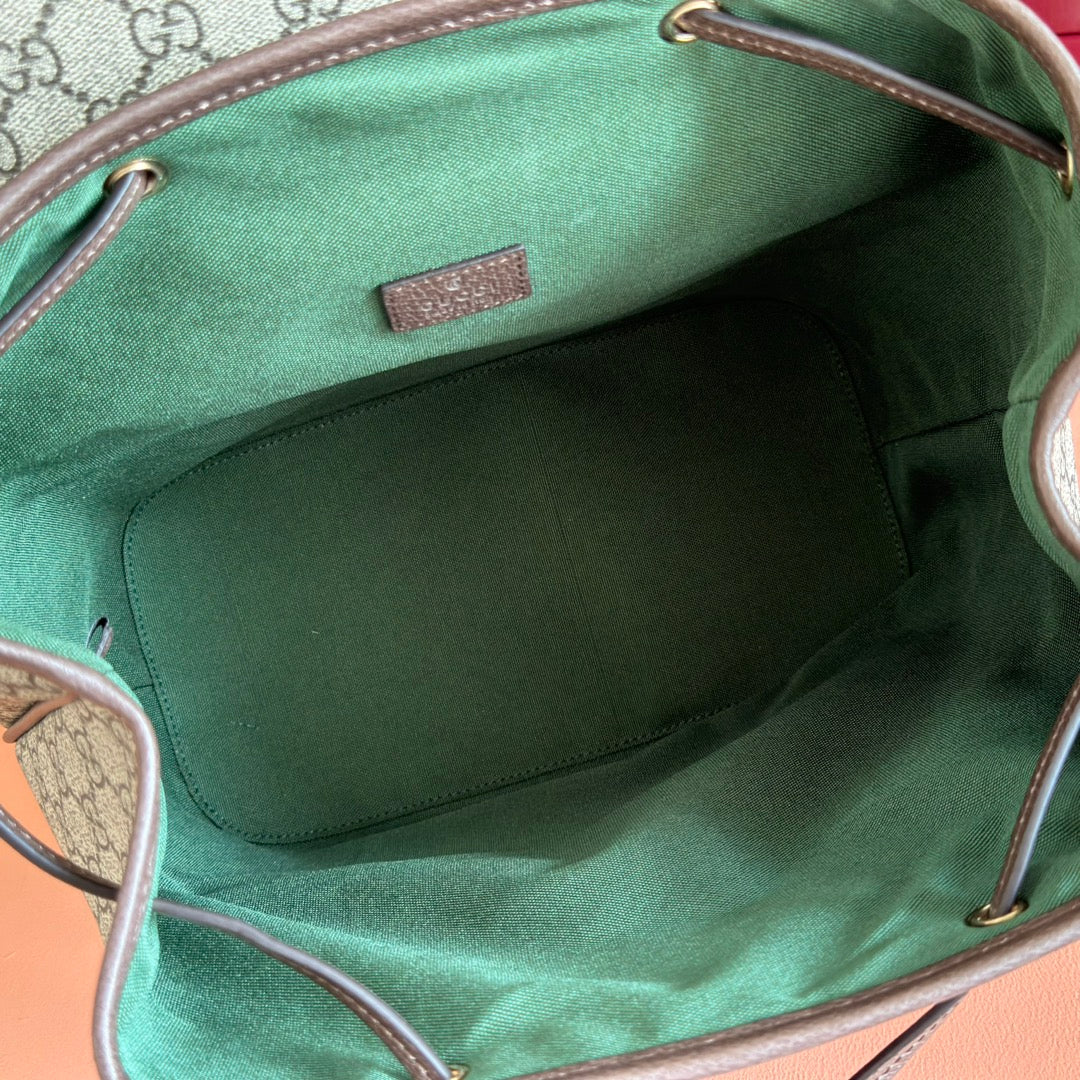 GUCCI 25S OPHIDIA MEDIUM BACKPACK 30 IN BEIGE AND EBONY CALFSKIN