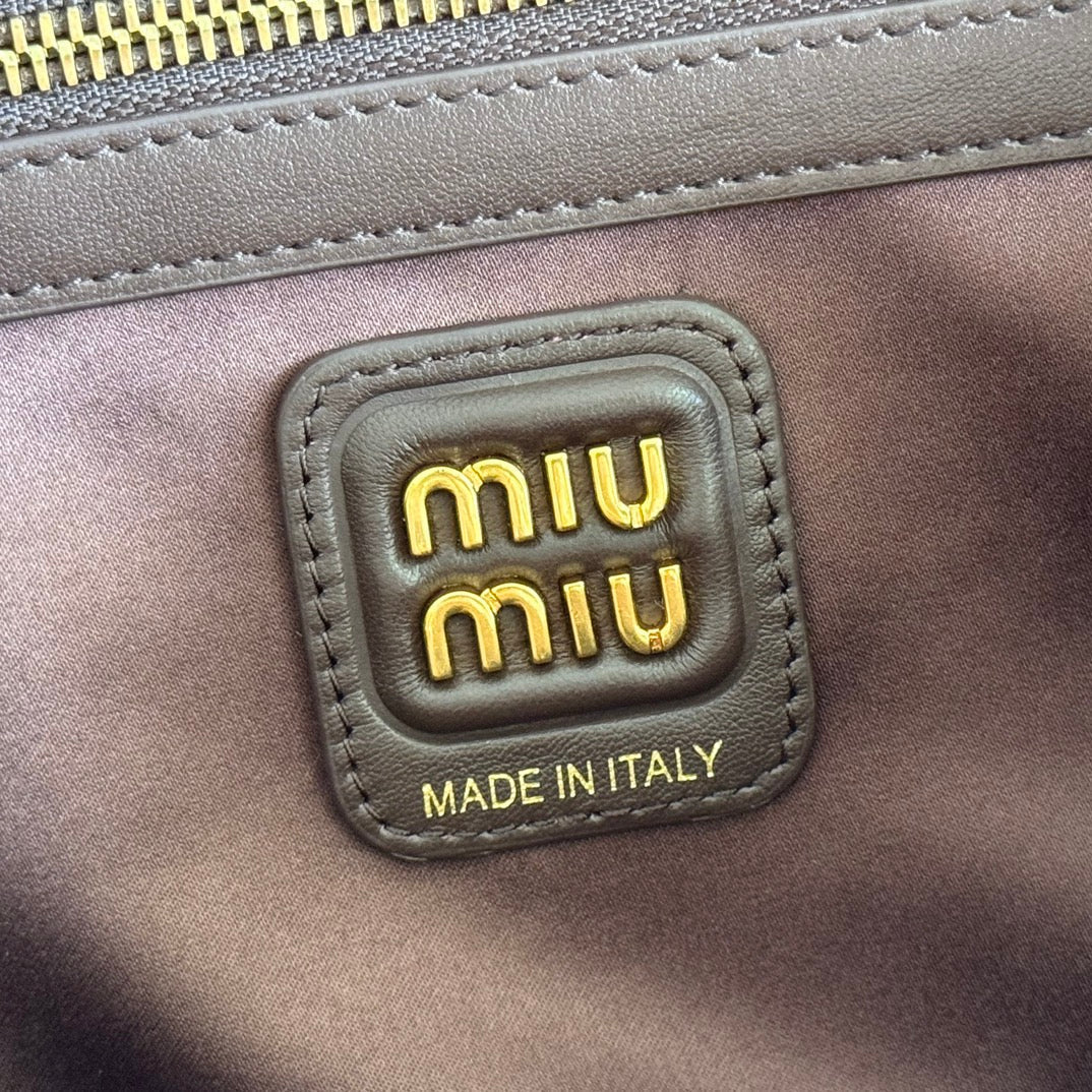 MIUMIU 26S BEAU TOP HANDLE BAG 29 IN DARK BROWN CALFSKIN GOLD HARDWARE