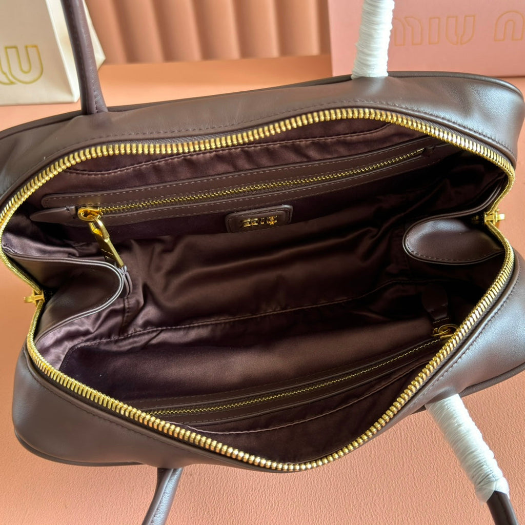 MIUMIU 26S BEAU TOP HANDLE BAG 29 IN DARK BROWN CALFSKIN GOLD HARDWARE
