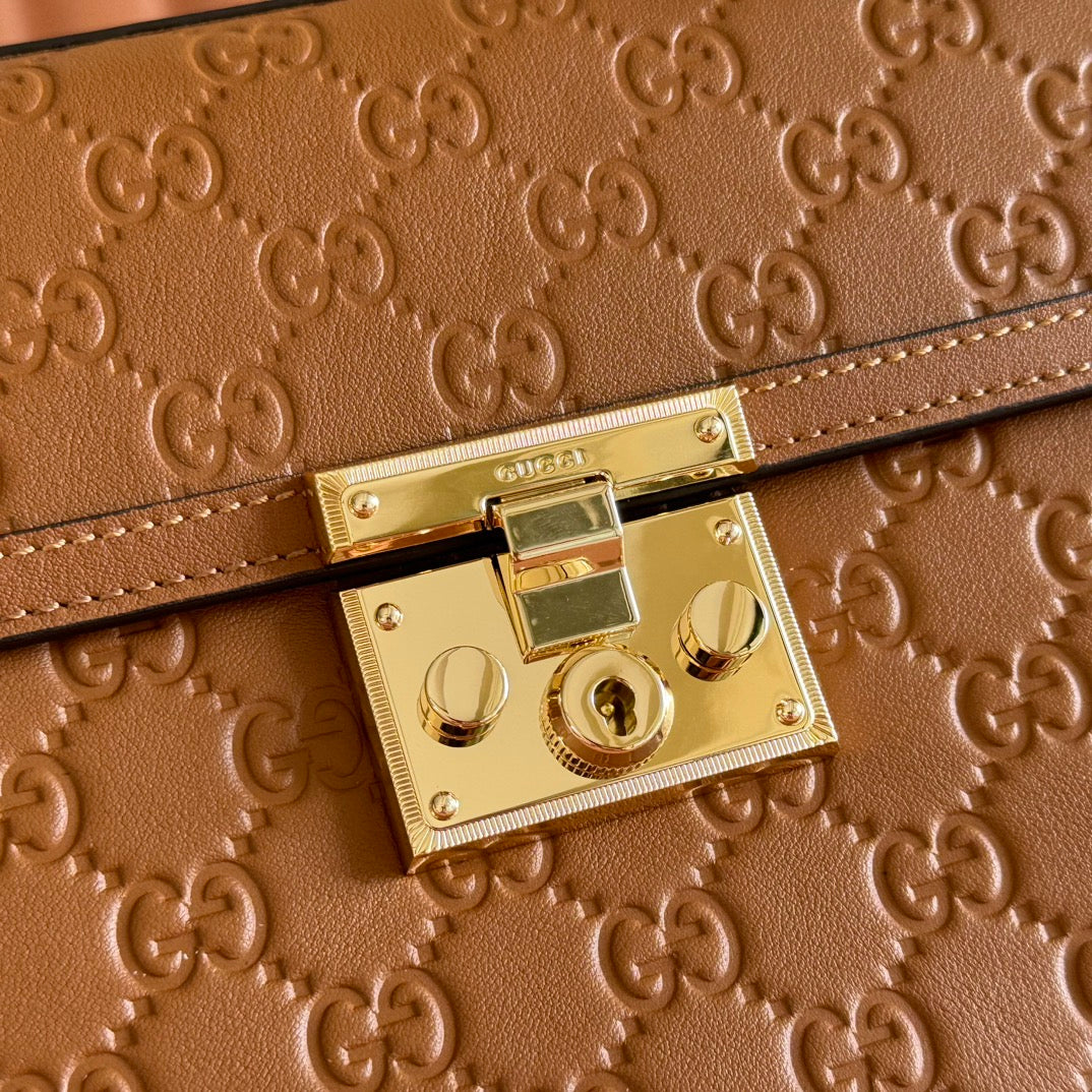 GUCCI 26S PADLOCK BAG 26 IN BROWN EMBOSSED CALFSKIN