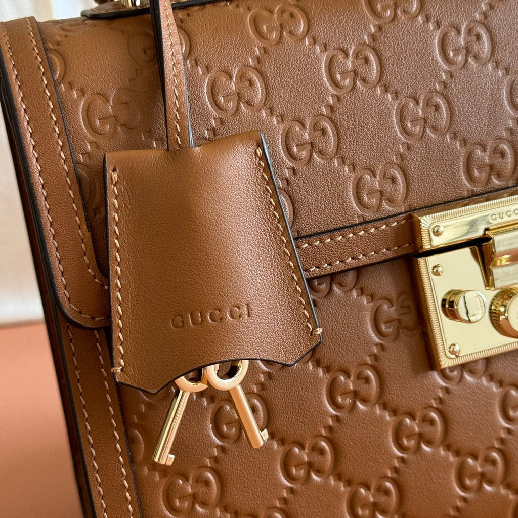 GUCCI 26S PADLOCK BAG 26 IN BROWN EMBOSSED CALFSKIN