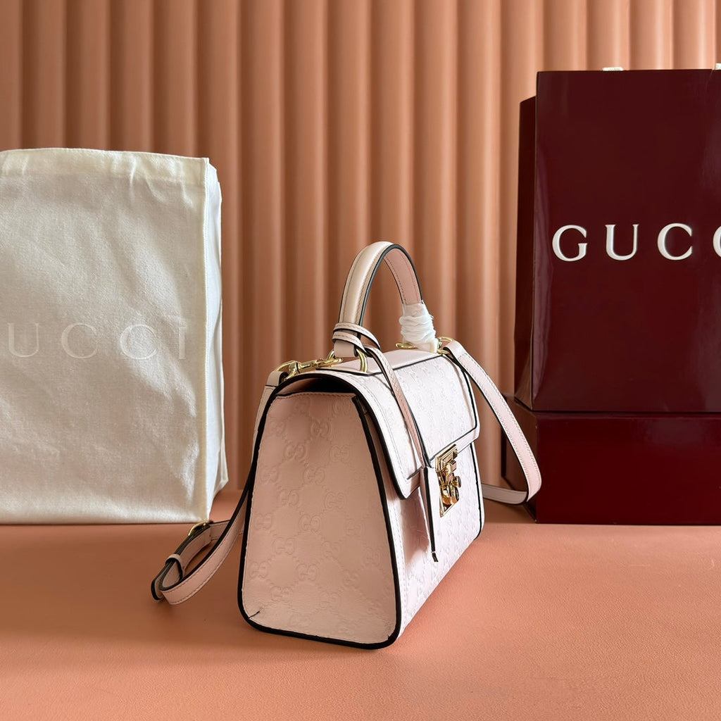 GUCCI 26S PADLOCK BAG 26 IN LIGHT PINK EMBOSSED CALFSKIN