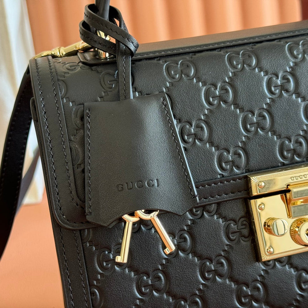 GUCCI 26S PADLOCK BAG 26 IN BLACK EMBOSSED CALFSKIN