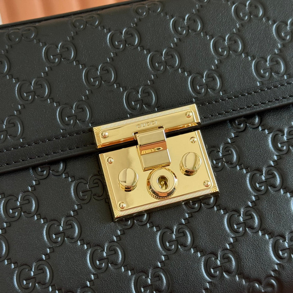 GUCCI 26S PADLOCK BAG 26 IN BLACK EMBOSSED CALFSKIN