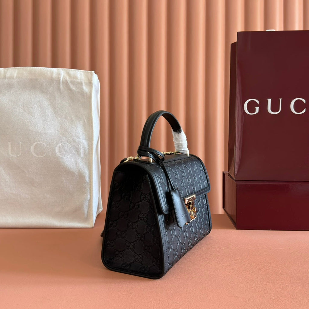 GUCCI 26S PADLOCK BAG 26 IN BLACK EMBOSSED CALFSKIN