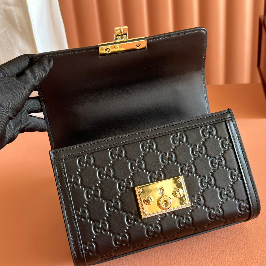 GUCCI 26S PADLOCK BAG 20 IN BLACK EMBOSSED CALFSKIN