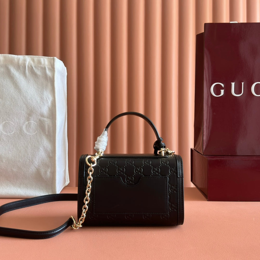 GUCCI 26S PADLOCK BAG 20 IN BLACK EMBOSSED CALFSKIN
