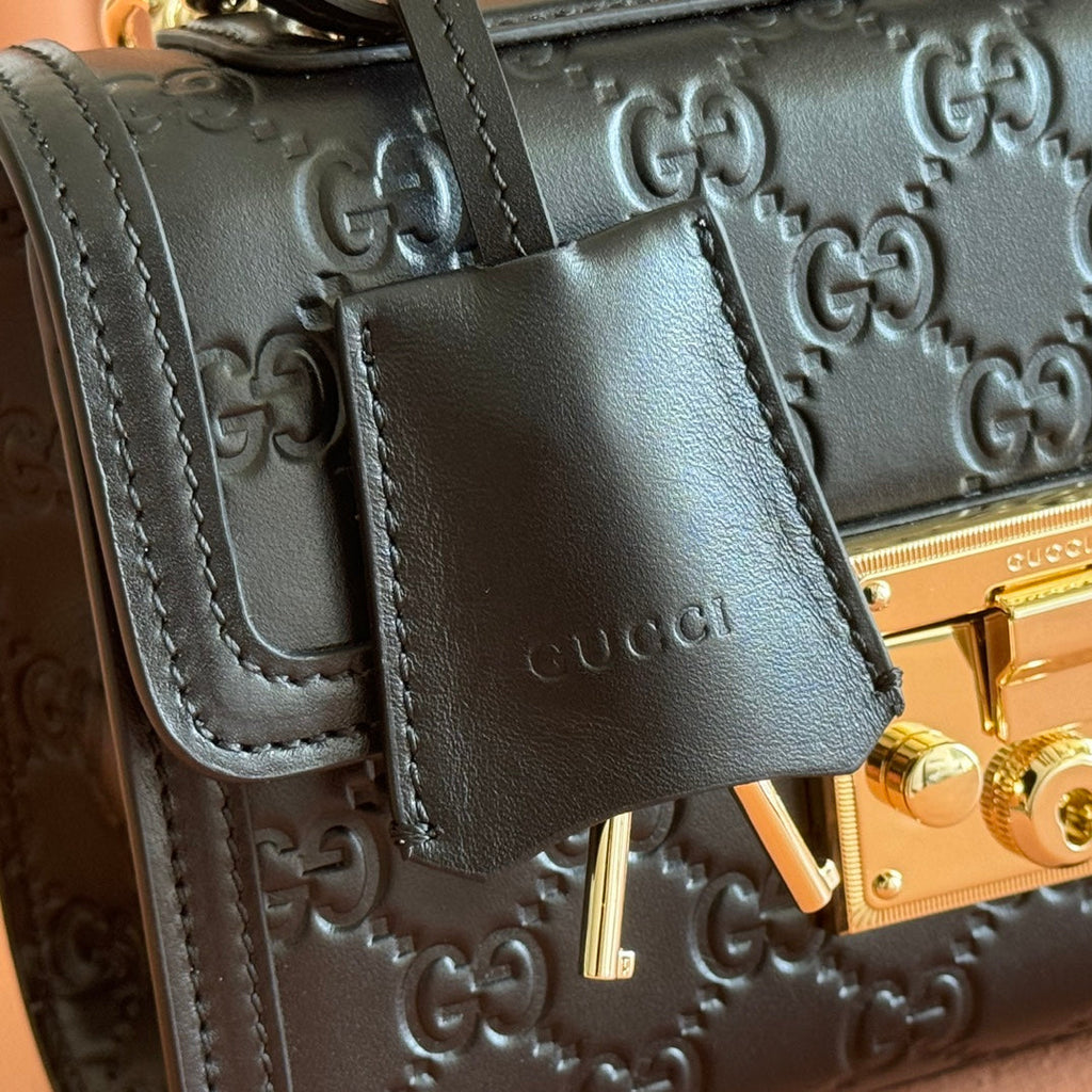 GUCCI 26S PADLOCK BAG 20 IN BLACK EMBOSSED CALFSKIN