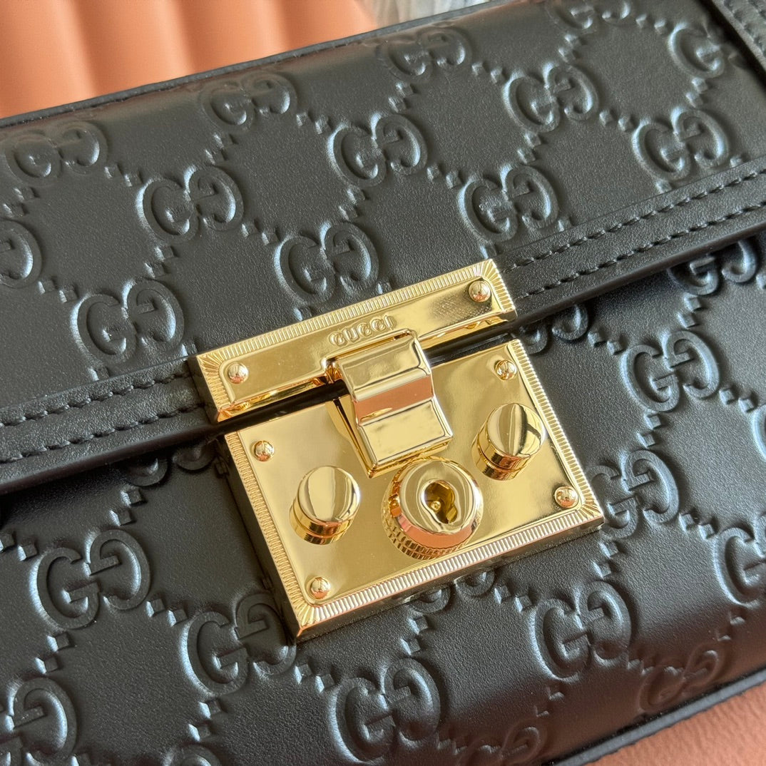 GUCCI 26S PADLOCK BAG 20 IN BLACK EMBOSSED CALFSKIN