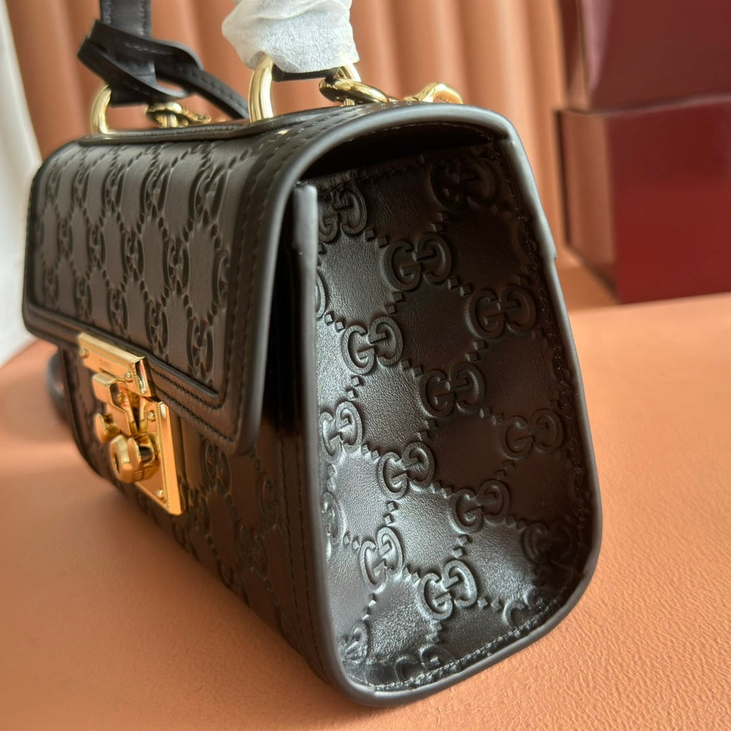 GUCCI 26S PADLOCK BAG 20 IN BLACK EMBOSSED CALFSKIN