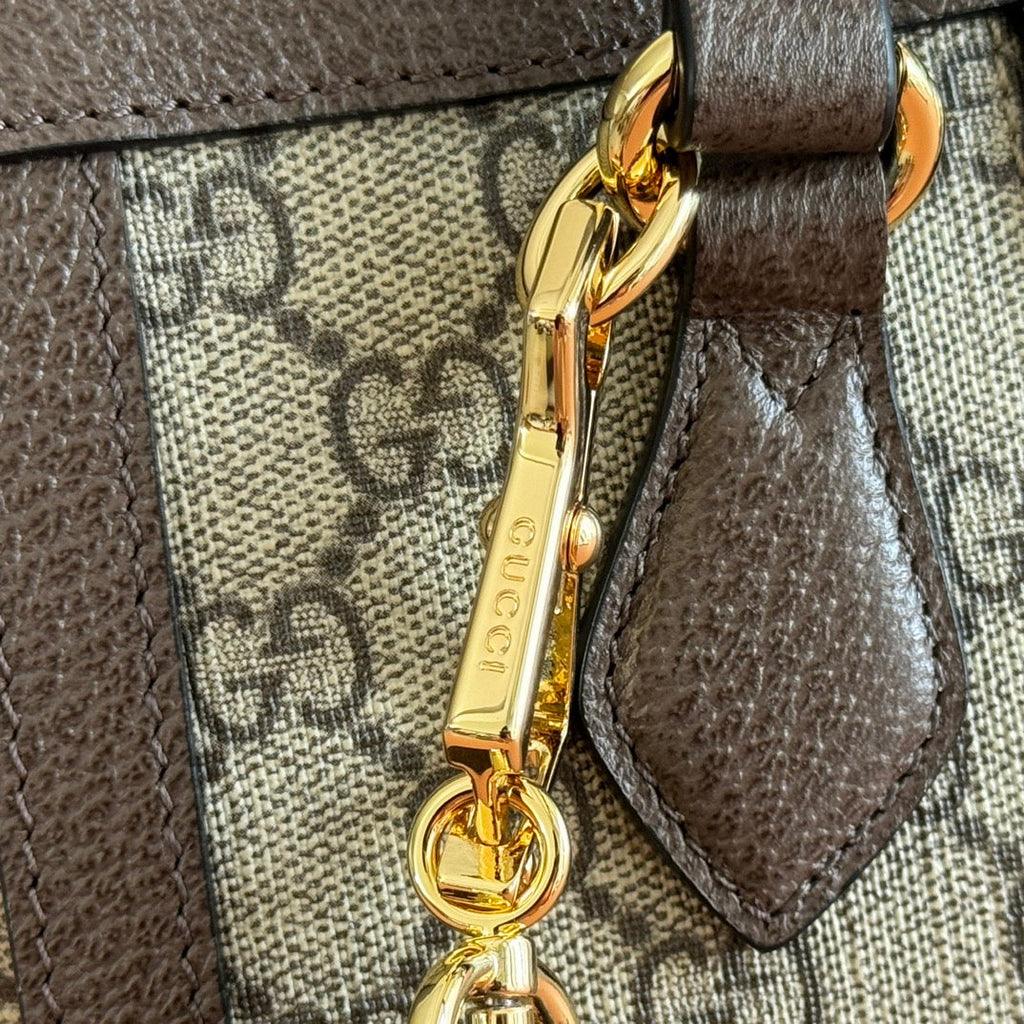 GUCCI 26S OPHIDIA HANDBAG 25 IN BROWN AND DARK BEIGE CALFSKIN
