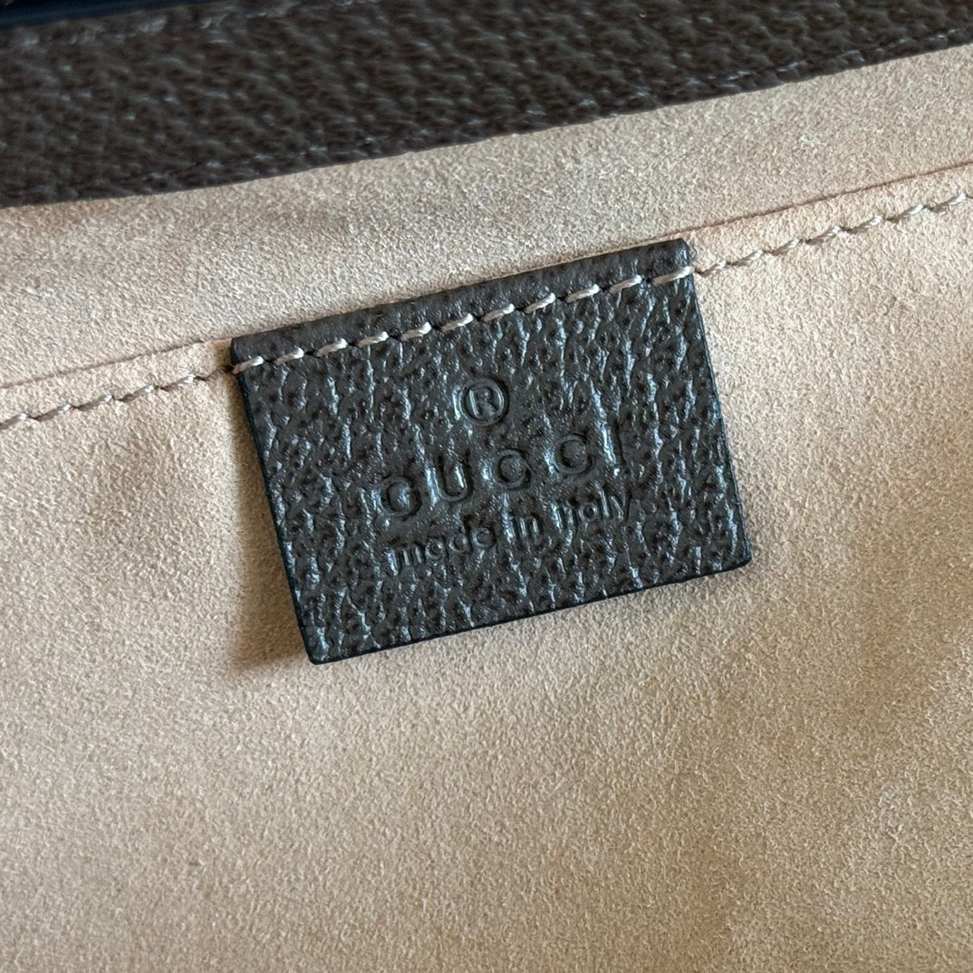GUCCI 26S OPHIDIA HANDBAG 25 IN BROWN AND DARK BEIGE CALFSKIN