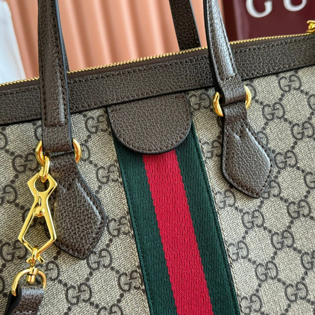 GUCCI 26S OPHIDIA HANDBAG 33 IN BROWN AND DARK BEIGE CALFSKIN